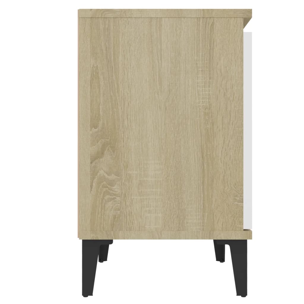 Κομοδίνα Sonoma Δρυς/Λευκό 40 x 30 x 50 εκ. με Μεταλλικά Πόδια