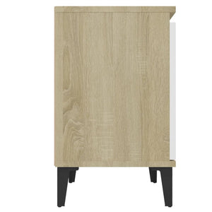 Κομοδίνα Sonoma Δρυς/Λευκό 40 x 30 x 50 εκ. με Μεταλλικά Πόδια