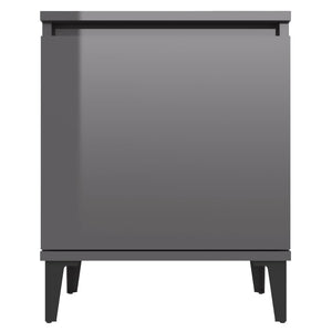 Κομοδίνο Γυαλιστερό Γκρι 40 x 30 x 50 εκ. με Μεταλλικά Πόδια - Pakobazaar