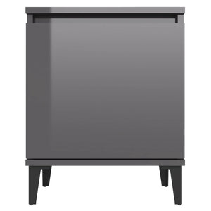 Κομοδίνα Γυαλιστερό Γκρι 40 x 30 x 50 εκ. με Μεταλλικά Πόδια - Pakobazaar