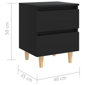 Κομοδίνο Μαύρο 40 x 35 x 50 εκ. με Πόδια από Μασίφ Ξύλο Πεύκου