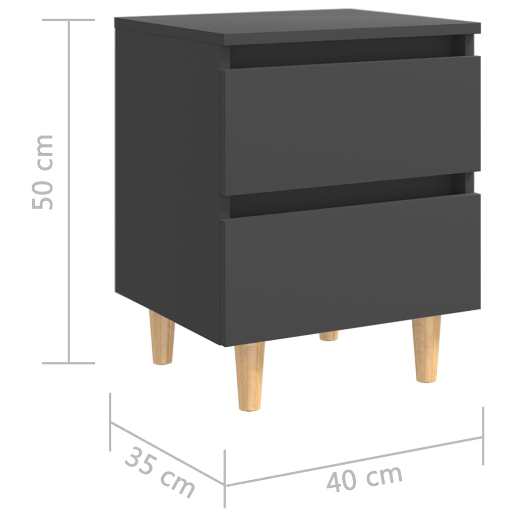Κομοδίνα 2 τεμ. Γκρι 40x35x50εκ. με Πόδια από Μασίφ Ξύλο Πεύκου