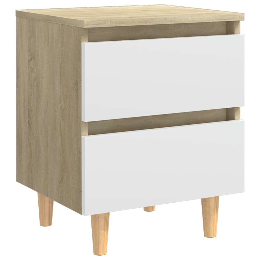 Κομοδίνα 2 τεμ. Λευκά/Son. Δρυς 40x35x50εκ. & Πόδια Ξύλο Πεύκου
