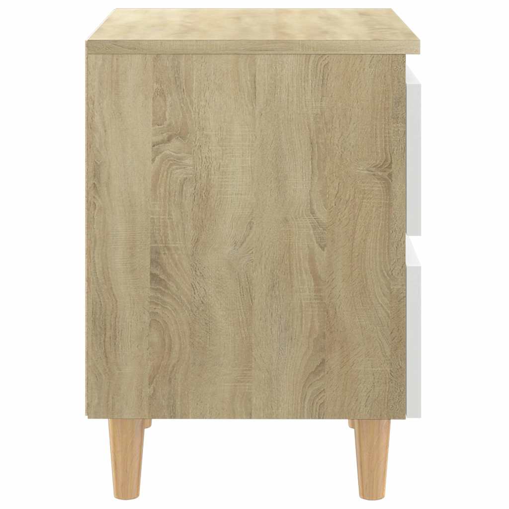 Κομοδίνα 2 τεμ. Λευκά/Son. Δρυς 40x35x50εκ. & Πόδια Ξύλο Πεύκου