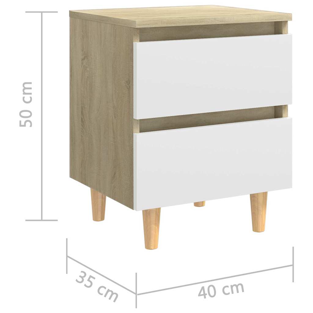 Κομοδίνα 2 τεμ. Λευκά/Son. Δρυς 40x35x50εκ. & Πόδια Ξύλο Πεύκου