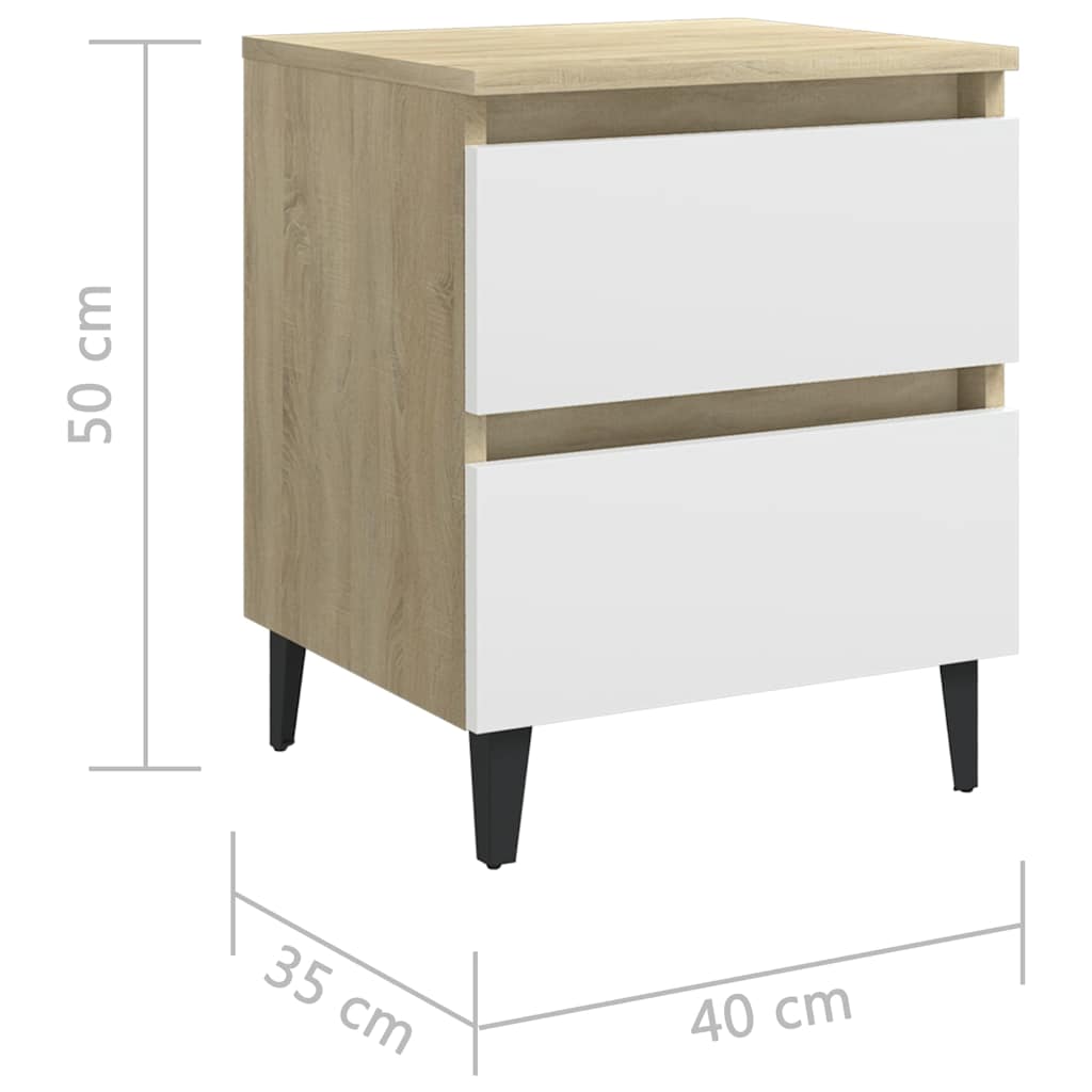 Κομοδίνα 2 τεμ. Λευκό+Sonoma Δρυς 40x35x50 εκ. από Μοριοσανίδα