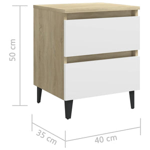 Κομοδίνα 2 τεμ. Λευκό+Sonoma Δρυς 40x35x50 εκ. από Μοριοσανίδα