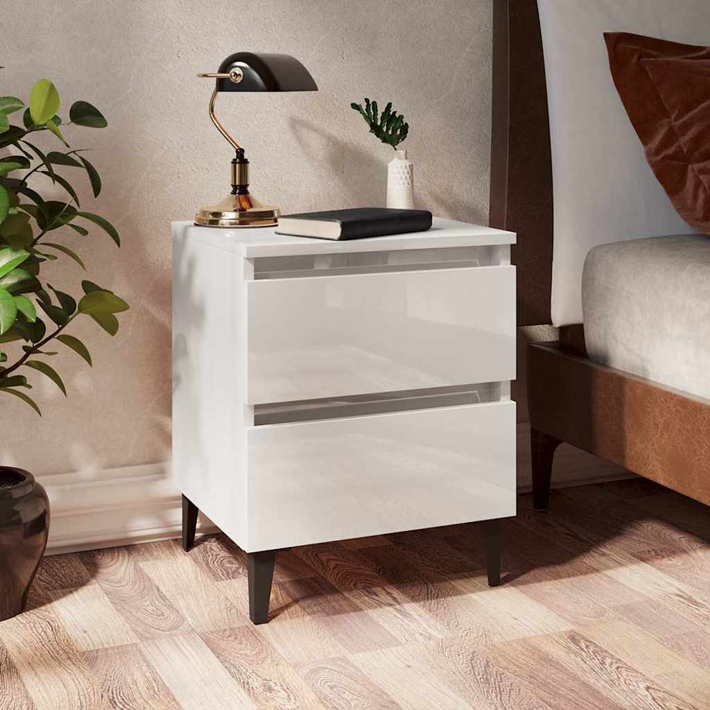 Κομοδίνα 2 τεμ. Γυαλιστερό Λευκό 40x35x50 εκ. από Επεξ. Ξύλο