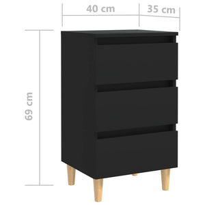 Κομοδίνο Μαύρο 40 x 35 x 69 εκ. με Μασίφ Ξύλινα Πόδια