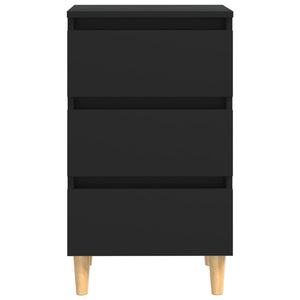 Κομοδίνα 2 τεμ. Μαύρα 40x35x69 εκ. με Μασίφ Ξύλινα Πόδια