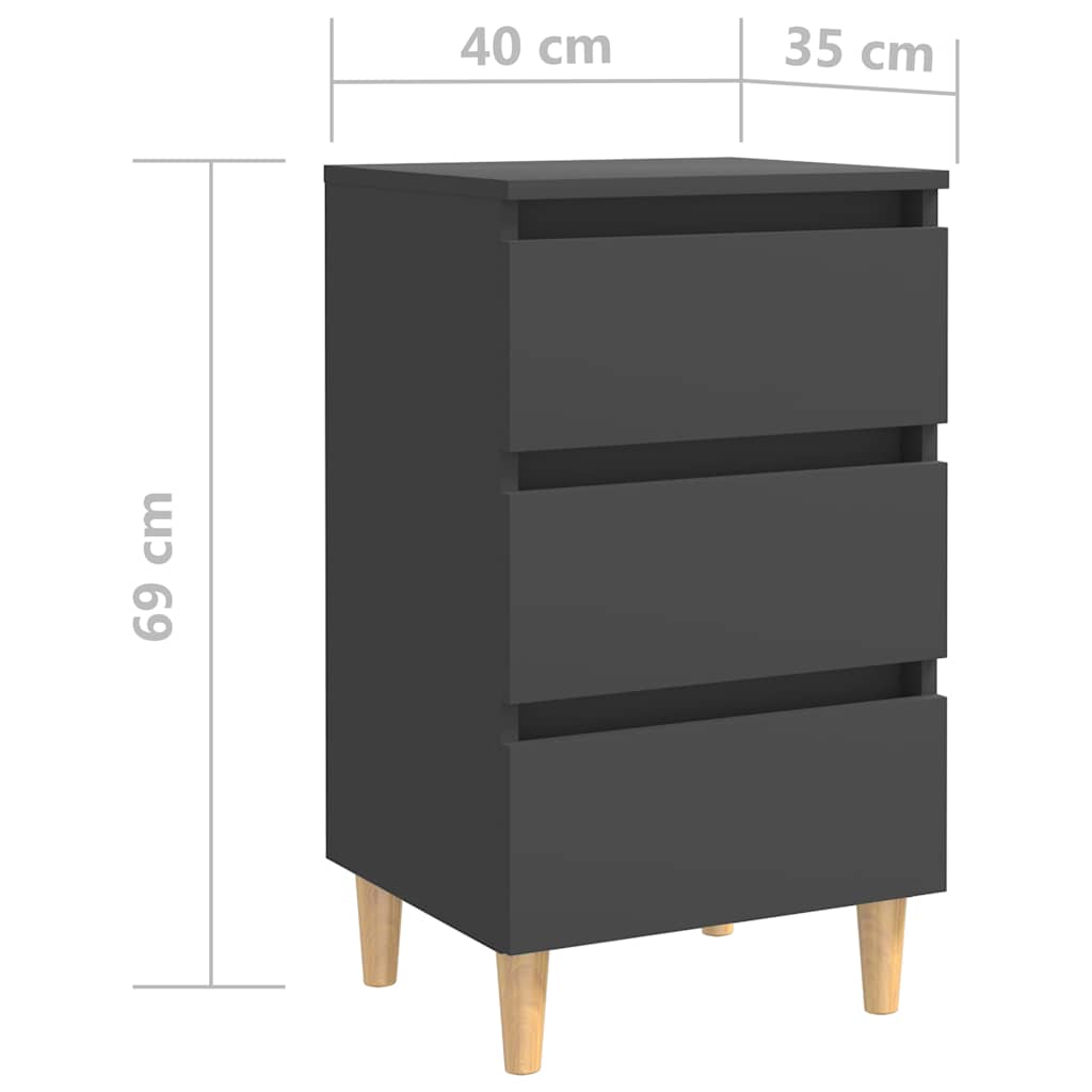 Κομοδίνο Γκρι 40 x 35 x 69 εκ. με Μασίφ Ξύλινα Πόδια