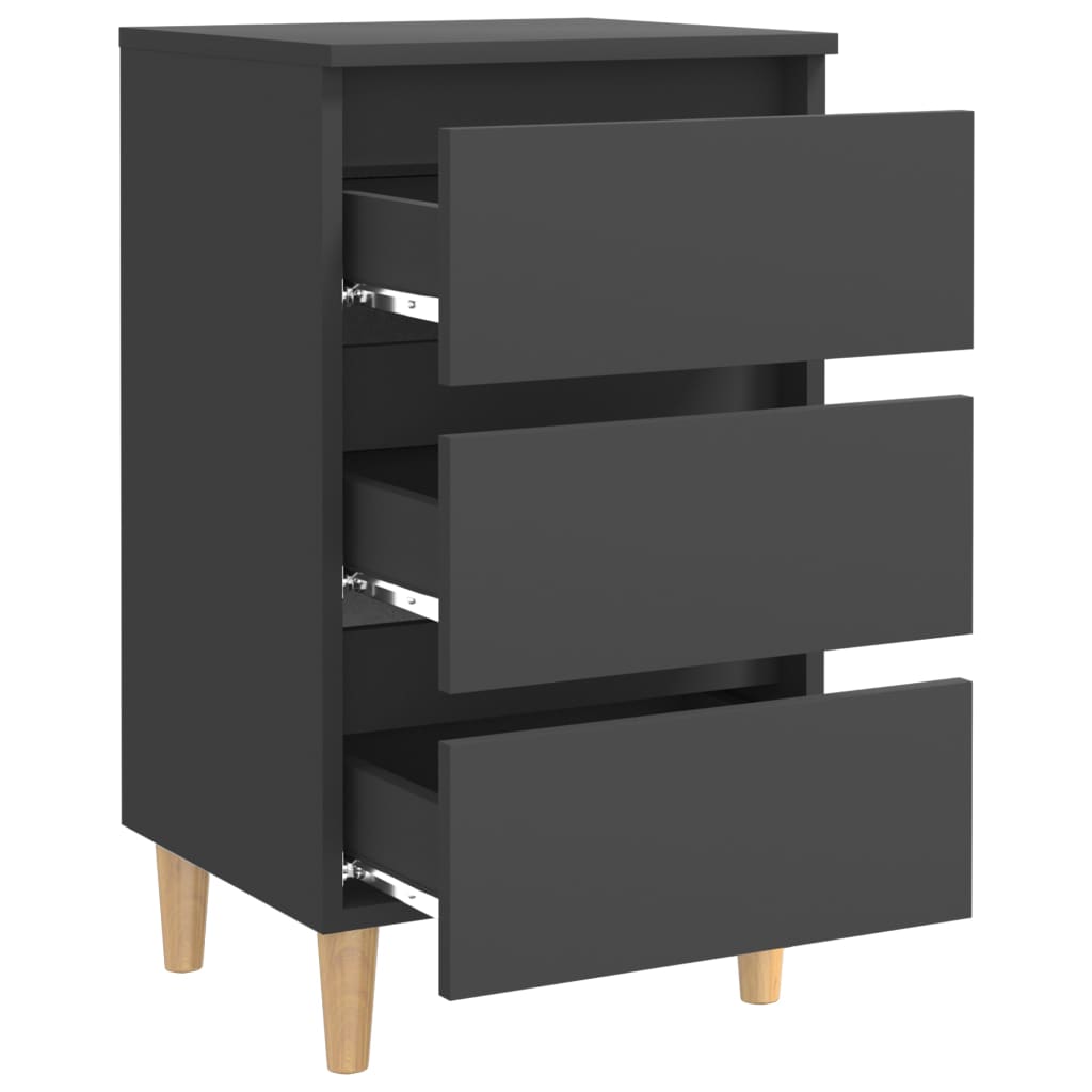 Κομοδίνα 2 τεμ. Γκρι 40 x 35 x 69 εκ. με Μασίφ Ξύλινα Πόδια