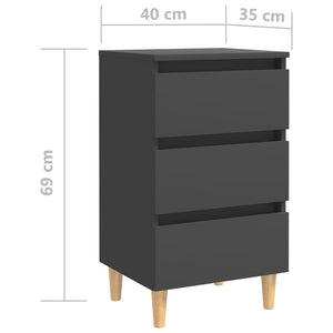 Κομοδίνα 2 τεμ. Γκρι 40 x 35 x 69 εκ. με Μασίφ Ξύλινα Πόδια