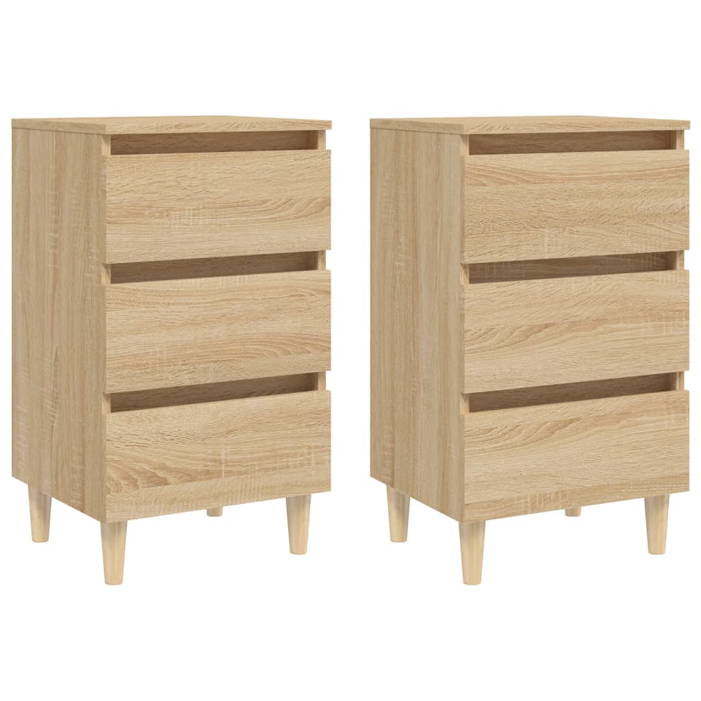 Κομοδίνα 2 τεμ. Sonoma Δρυς 40x35x69εκ. & Πόδια από Μασίφ Ξύλο