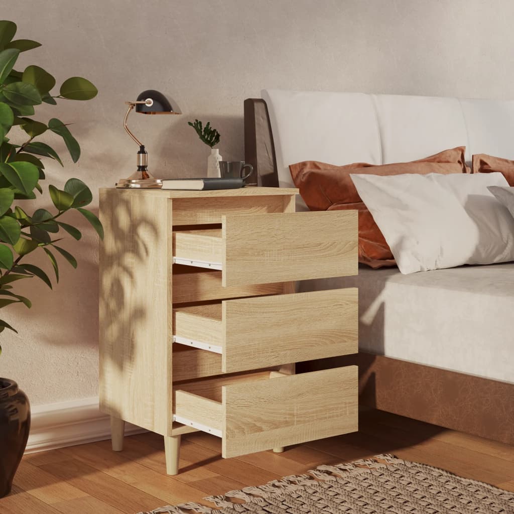 Κομοδίνα 2 τεμ. Sonoma Δρυς 40x35x69εκ. & Πόδια από Μασίφ Ξύλο