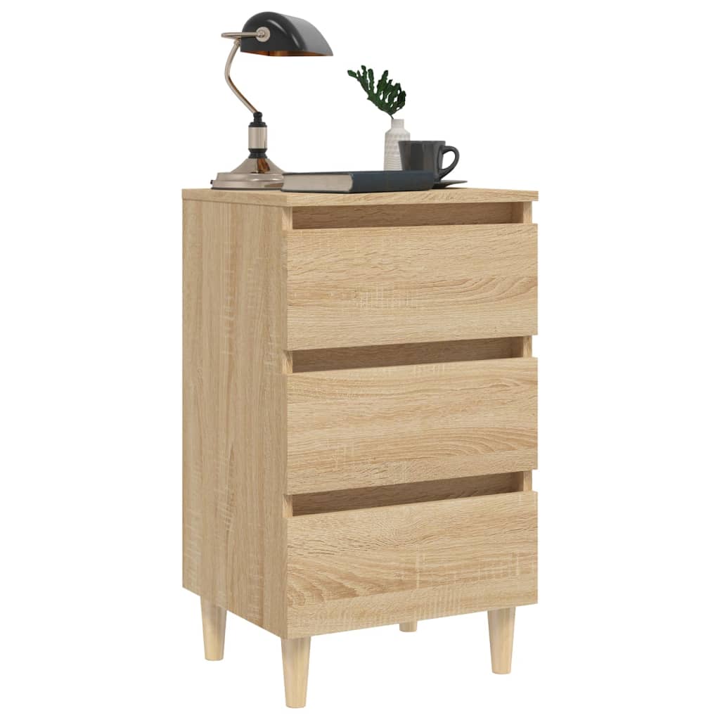 Κομοδίνα 2 τεμ. Sonoma Δρυς 40x35x69εκ. & Πόδια από Μασίφ Ξύλο