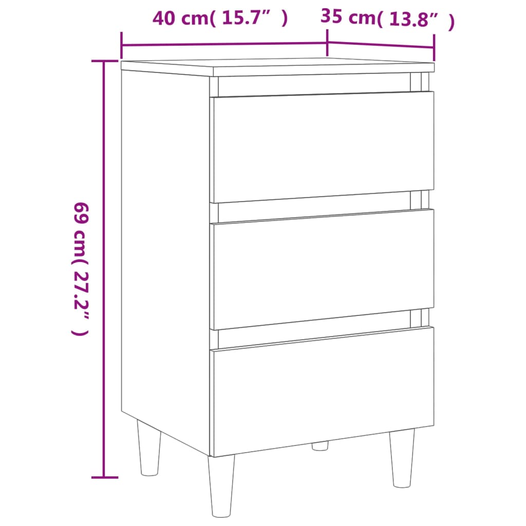Κομοδίνα 2 τεμ. Sonoma Δρυς 40x35x69εκ. & Πόδια από Μασίφ Ξύλο