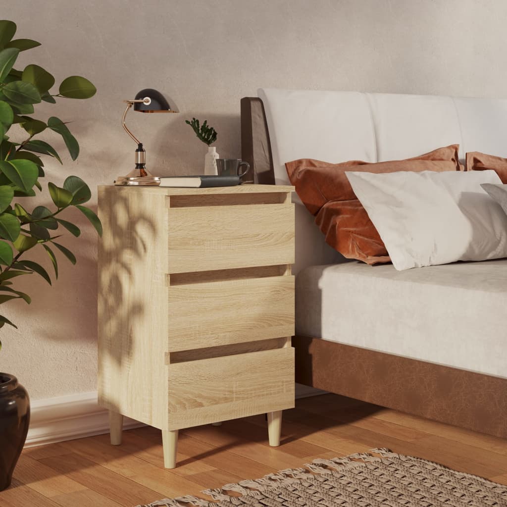 Κομοδίνα 2 τεμ. Sonoma Δρυς 40x35x69εκ. & Πόδια από Μασίφ Ξύλο