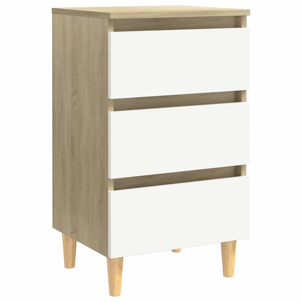 Κομοδίνο Λευκό/Sonoma Δρυς 40 x 35 x 69 εκ. Μασίφ Ξύλινα Πόδια