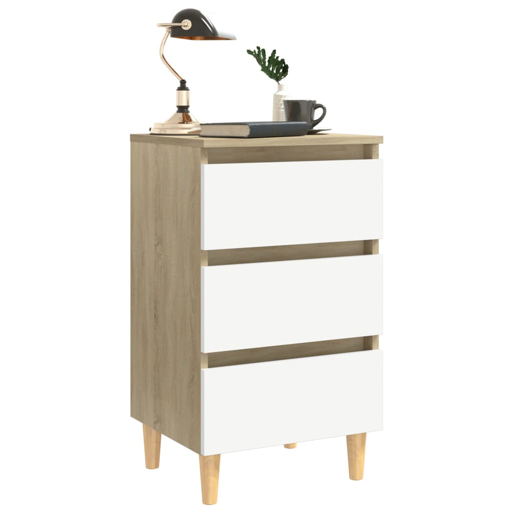 Κομοδίνα 2 τεμ. Λευκά / Sonoma Δρυς 40x35x69 εκ. & Ξύλινα Πόδια
