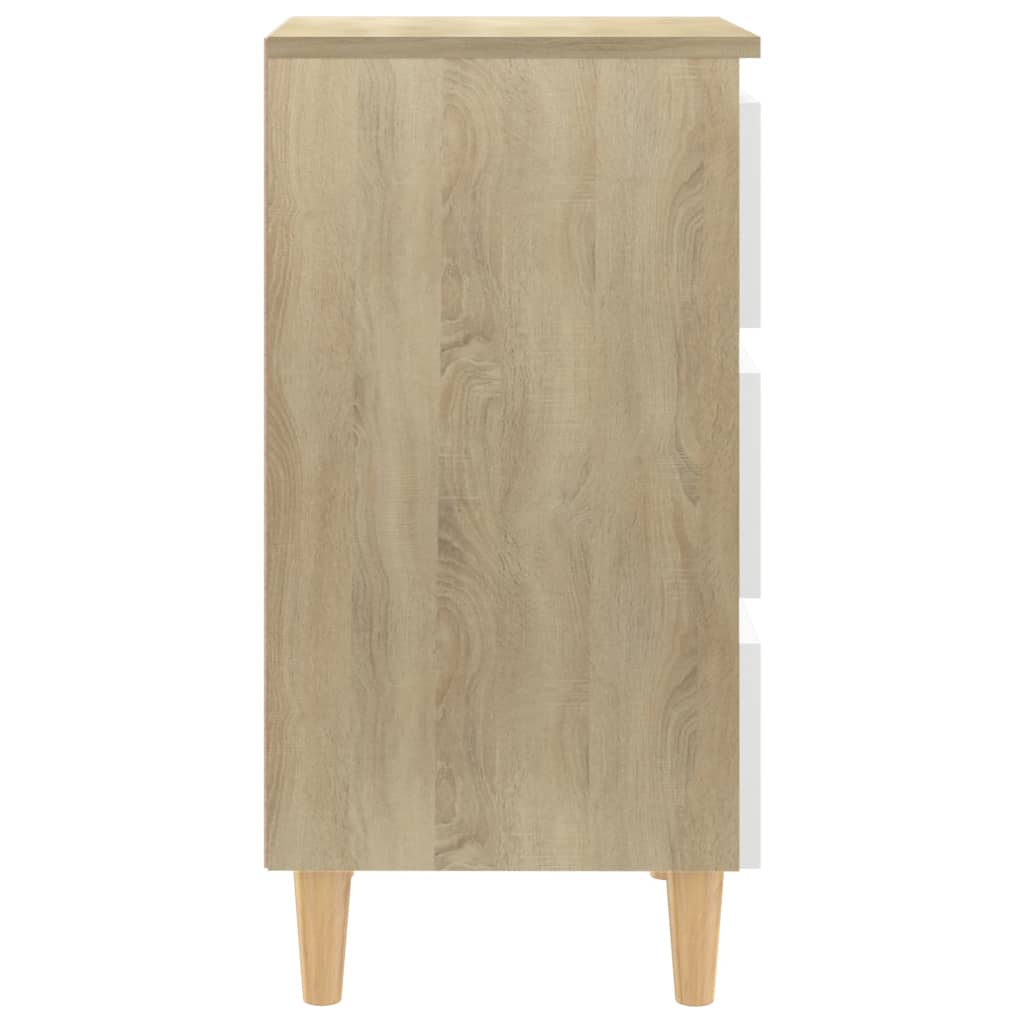 Κομοδίνα 2 τεμ. Λευκά / Sonoma Δρυς 40x35x69 εκ. & Ξύλινα Πόδια
