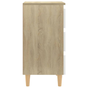Κομοδίνα 2 τεμ. Λευκά / Sonoma Δρυς 40x35x69 εκ. & Ξύλινα Πόδια