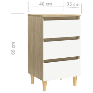 Κομοδίνα 2 τεμ. Λευκά / Sonoma Δρυς 40x35x69 εκ. & Ξύλινα Πόδια