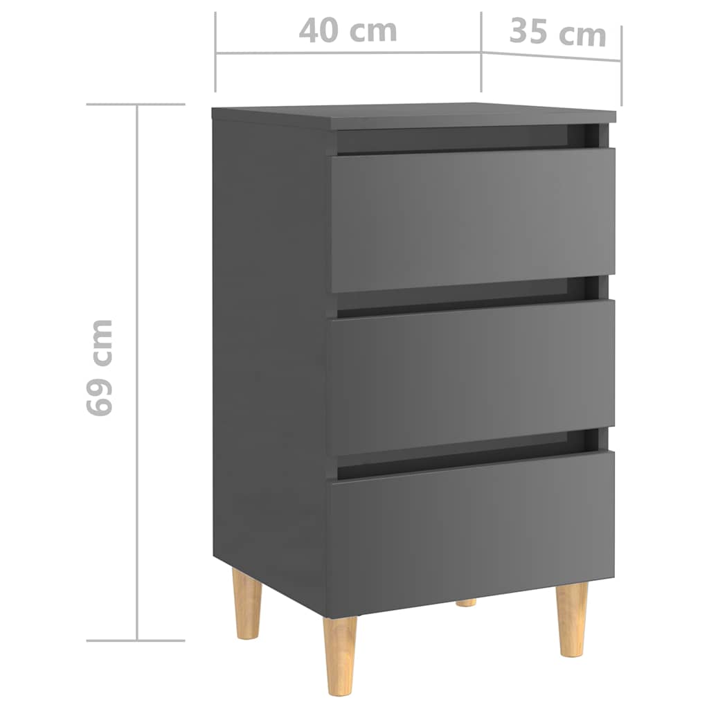 Κομοδίνο Γυαλιστερό Γκρι 40 x 35 x 69 εκ. με Μασίφ Ξύλινα Πόδια - Pakobazaar