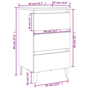 Κομοδίνο Λευκό 40 x 35 x 69 εκ. με Μεταλλικά Πόδια - Pakobazaar