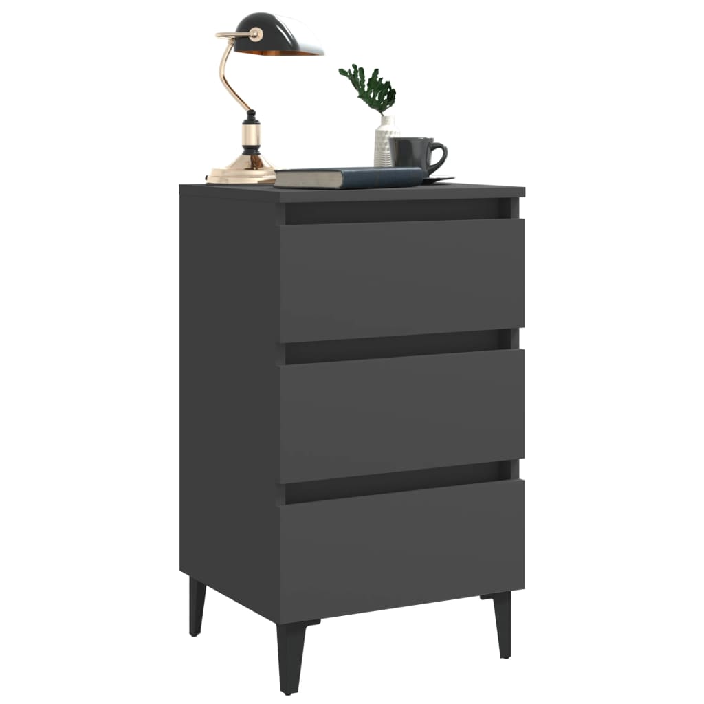 Κομοδίνα 2 τεμ. Γκρι 40 x 35 x 69 εκ. με Μεταλλικά Πόδια