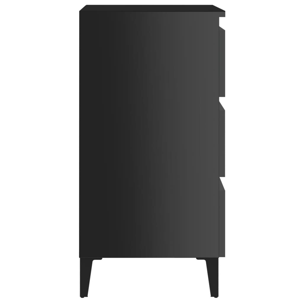Κομοδίνα 2 τεμ. Γυαλ. Μαύρο 40 x 35 x 69 εκ. με Μεταλλικά Πόδια