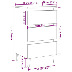 Κομοδίνο Γυαλιστερό Γκρι 40 x 35 x 69 εκ. με Μεταλλικά Πόδια