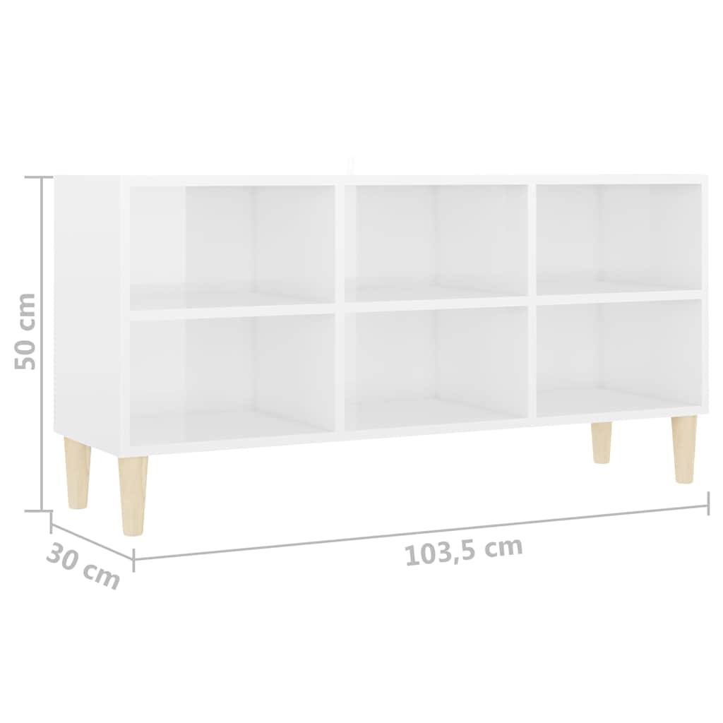 Έπιπλο Τηλεόρασης Γυαλ. Λευκό 103,5x30x50 εκ. & Πόδια από Ξύλο