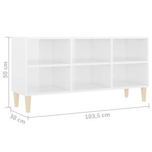 Έπιπλο Τηλεόρασης Γυαλ. Λευκό 103,5x30x50 εκ. & Πόδια από Ξύλο