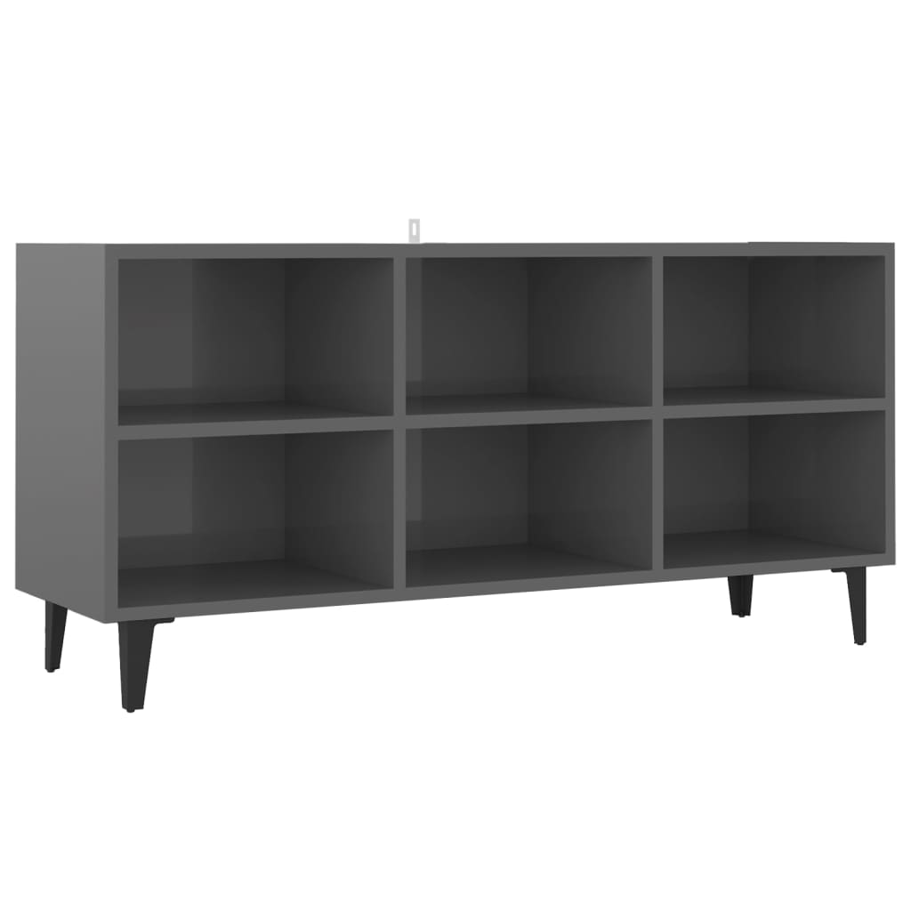 Έπιπλο Τηλεόρασης Γυαλ. Γκρι 103,5x30x50 εκ. με Μεταλλικά Πόδια - Pakobazaar