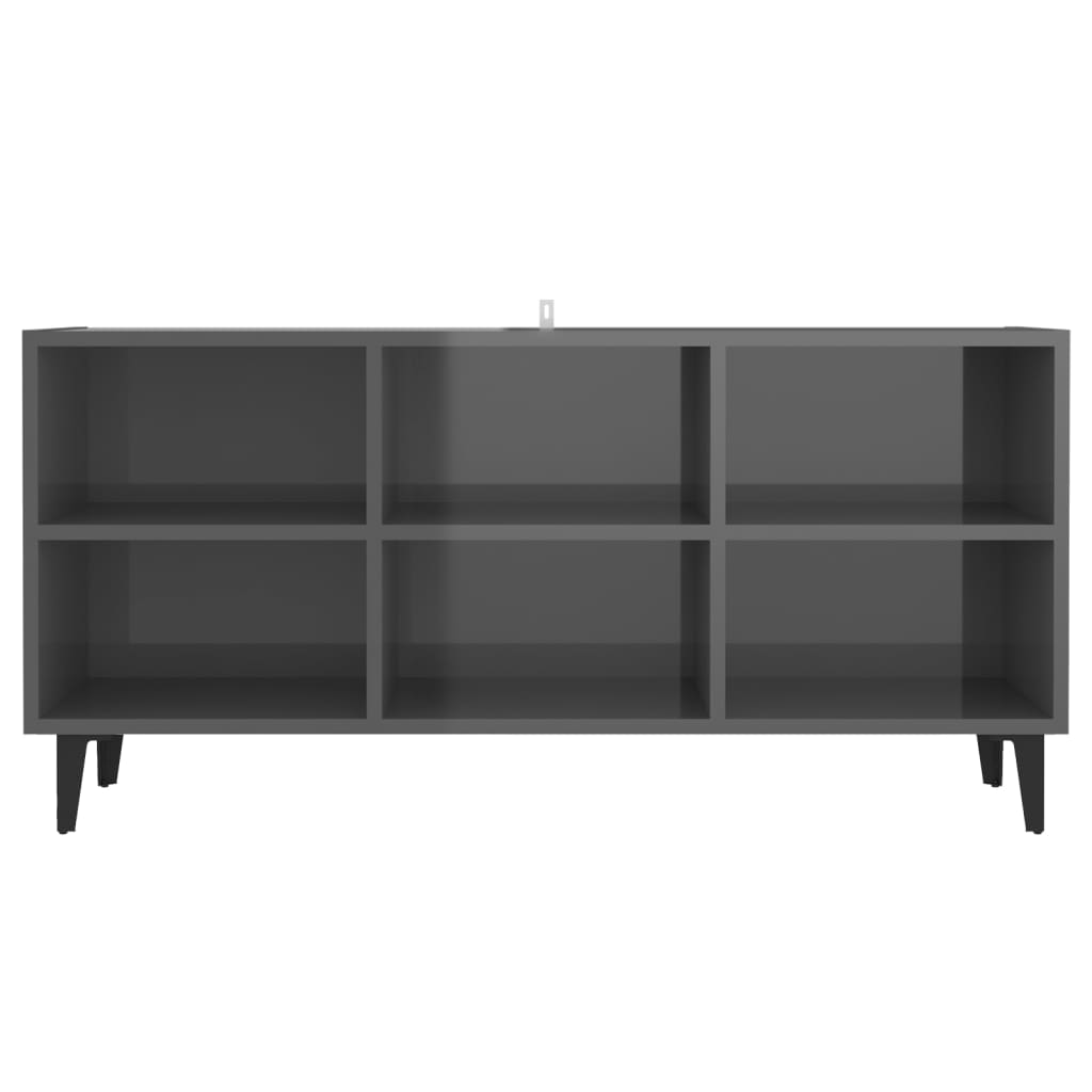 Έπιπλο Τηλεόρασης Γυαλ. Γκρι 103,5x30x50 εκ. με Μεταλλικά Πόδια - Pakobazaar