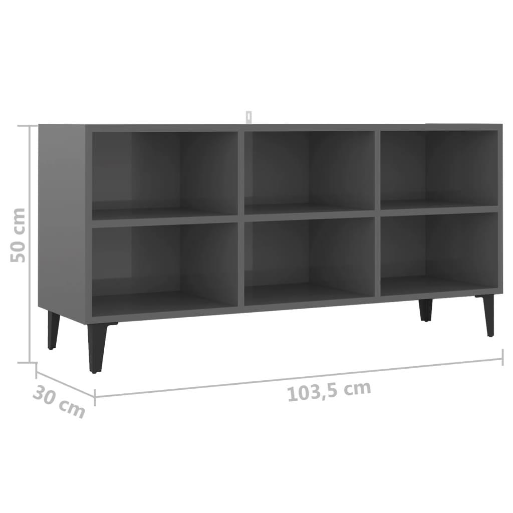 Έπιπλο Τηλεόρασης Γυαλ. Γκρι 103,5x30x50 εκ. με Μεταλλικά Πόδια - Pakobazaar