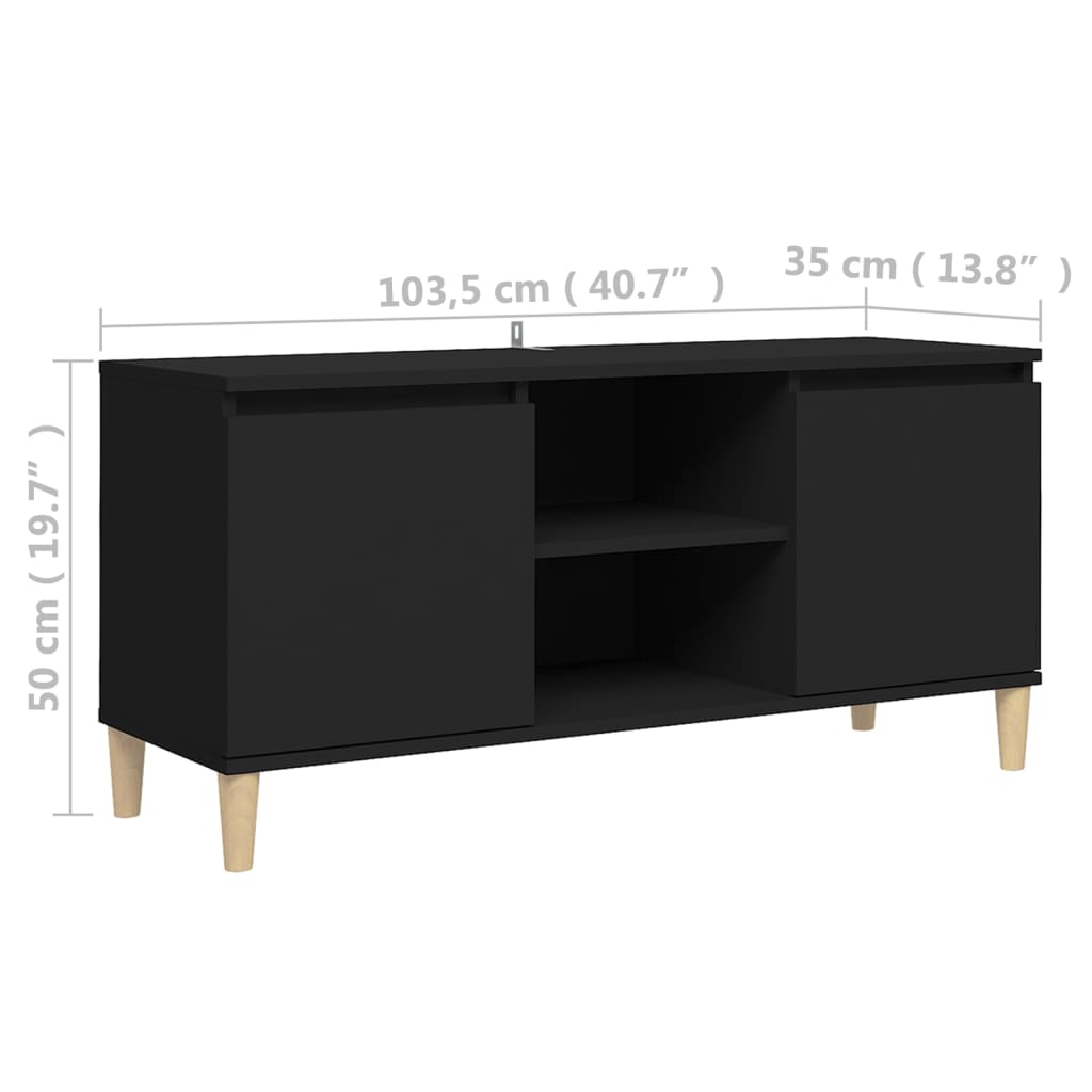 Έπιπλο Τηλεόρασης Καφέ Μαύρο 103,5x35x50εκ. Μασίφ Ξύλινα Πόδια - Pakobazaar