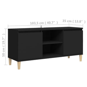 Έπιπλο Τηλεόρασης Καφέ Μαύρο 103,5x35x50εκ. Μασίφ Ξύλινα Πόδια - Pakobazaar