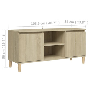 Έπιπλο Τηλεόρασης Καφέ Δρυς 103,5x35x50εκ. Μασίφ Ξύλινα Πόδια