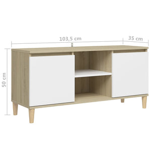 Έπιπλο Τηλεόρασης Καφέ Λευκό & Δρυς 103,5x35x50εκ Μασίφ Πόδια