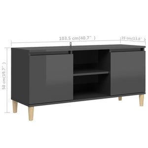 Έπιπλο Τηλεόρασης Γυαλ. Γκρι 103,5x30x50 εκ. Μασίφ Ξύλινα Πόδια