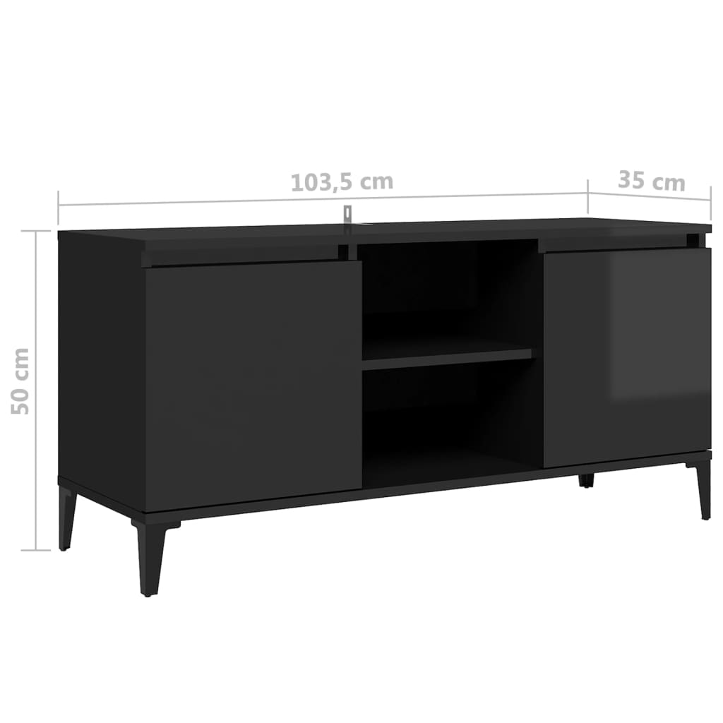 Έπιπλο Τηλεόρασης Γυαλ. Μαύρο 103,5x35x50 εκ. Μεταλλικά Πόδια