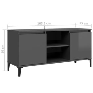 Έπιπλο Τηλεόρασης Γυαλ. Γκρι 103,5x35x50 εκ. με Μεταλλικά Πόδια