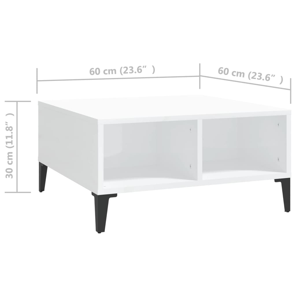 Τραπεζάκι Σαλονιού Γυαλιστερό Λευκό 60 x 60 x 30 εκ. Επεξ. Ξύλο