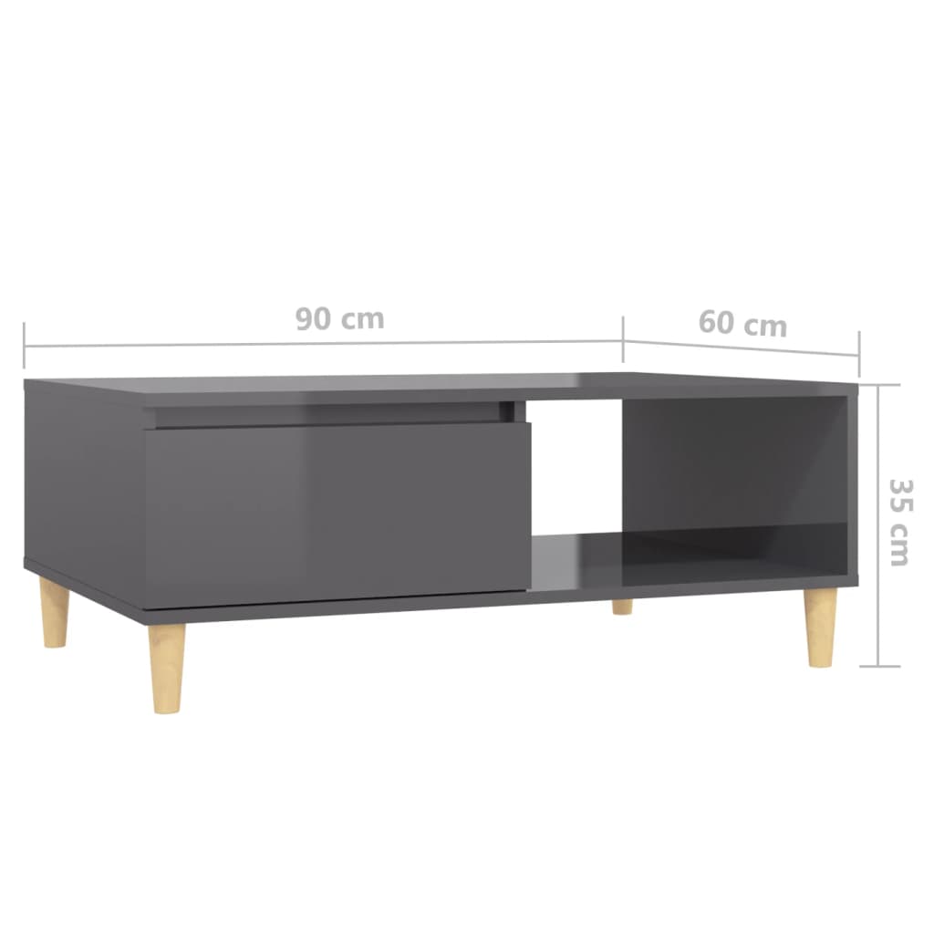 Τραπεζάκι Σαλονιού Γυαλιστερό Γκρι 90 x 60 x 35 εκ. Επεξ. Ξύλο