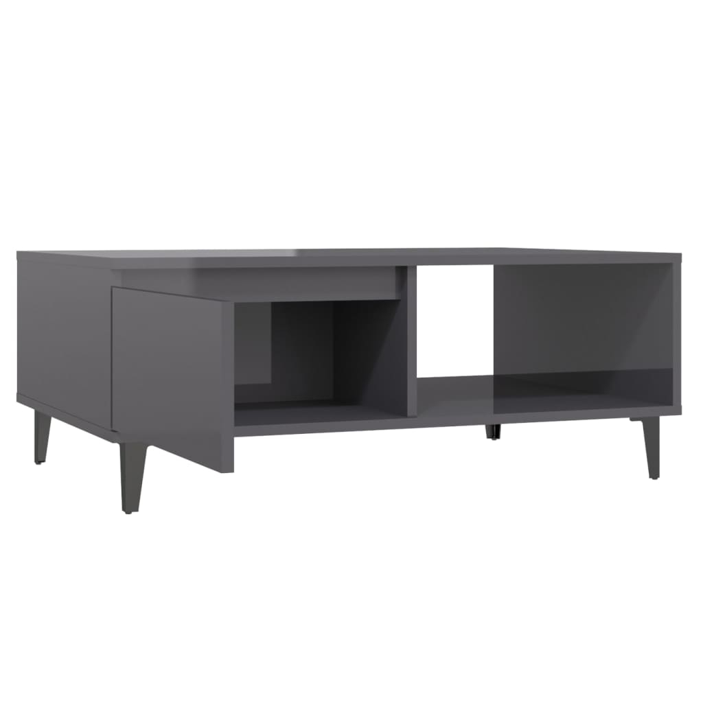 Τραπεζάκι Σαλονιού Γυαλιστερό Γκρι 90 x 60 x 35 εκ. Επεξ. Ξύλο