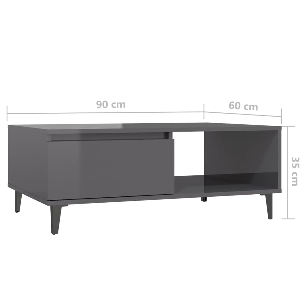 Τραπεζάκι Σαλονιού Γυαλιστερό Γκρι 90 x 60 x 35 εκ. Επεξ. Ξύλο