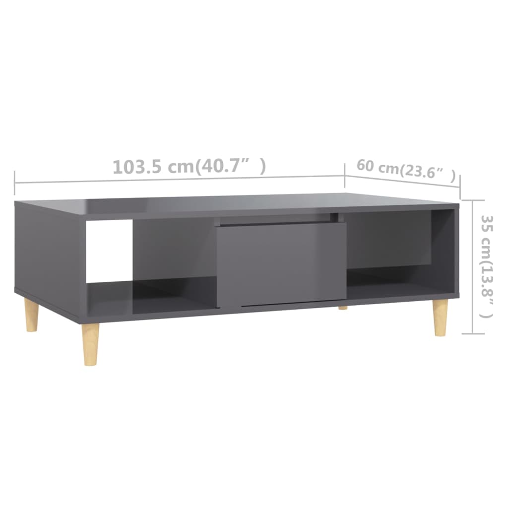 Τραπεζάκι Σαλονιού Γυαλιστερό Γκρι 103,5x60x35 εκ. Επεξ. Ξύλο - Pakobazaar