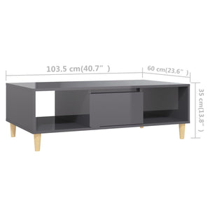 Τραπεζάκι Σαλονιού Γυαλιστερό Γκρι 103,5x60x35 εκ. Επεξ. Ξύλο - Pakobazaar